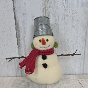 Hallmark Snowman Red Scarf Silver Bucket Hat Christmas Holiday Plush 7.5"